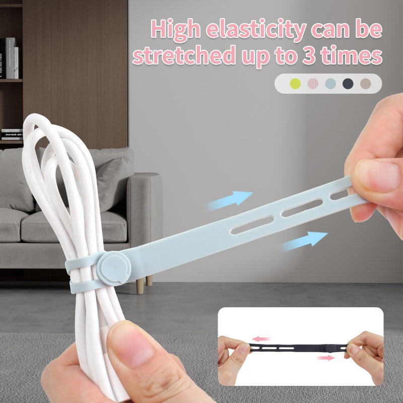 Oligei 25 Pcs Silicone Cable Ties  Cord Ties Cord Wrap  Cable Ties Reusable  High Elasticity Cord Wraps for Electrical Cords  Cord Organizer for Earphone  Phone Charger - Image 3